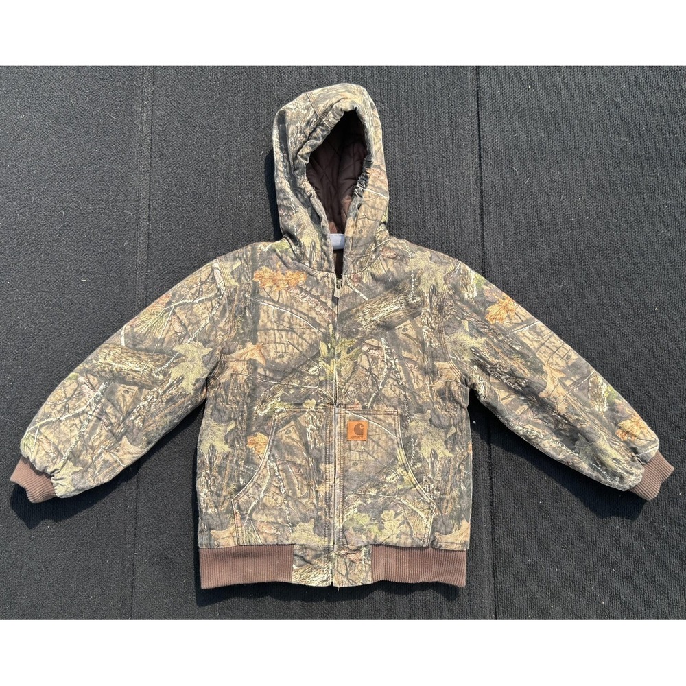 Carhartt Kids Jacket 10-12 Brown Realtree Camo Hooded Insulated Winter Canvas